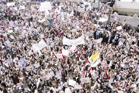 جانب من المهرجان الحاشد في ميدان التحرير أمس